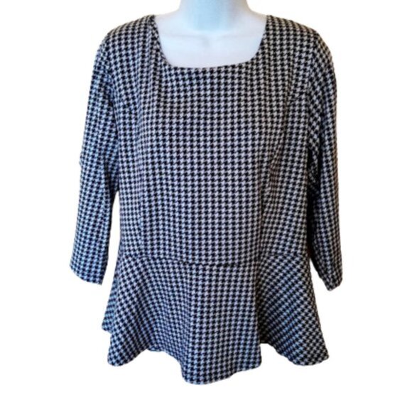 Black White Houndstooth Peplum Top XL - Picture 2 of 2